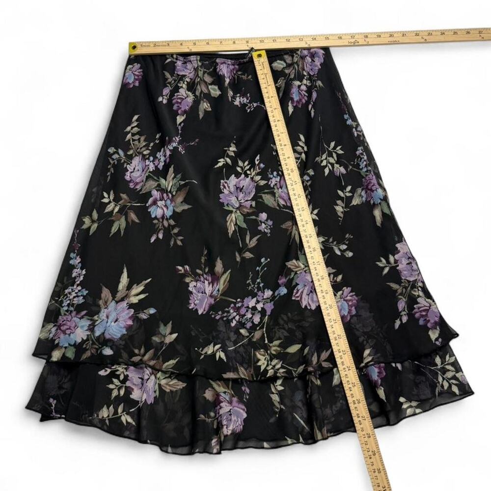 Briggs New York Floral Tiered Black Maxi Skirt Womens size large going out - Picture 3 of 6